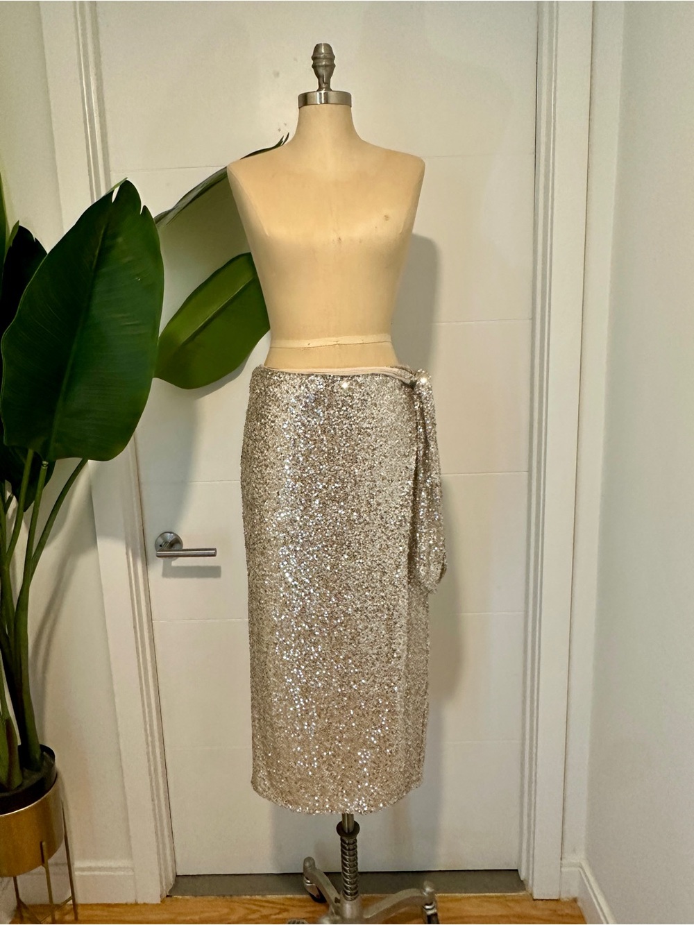 H&M Silver Sequin Midi Skirt